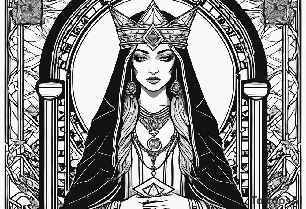 High priestess full tarot card cannabis basic simple 
line work tattoo idea