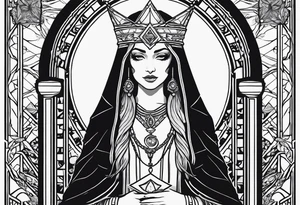 High priestess full tarot card cannabis basic simple 
line work tattoo idea