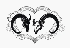 heaven and hell, clouds, broken heart, halo, horns tattoo idea