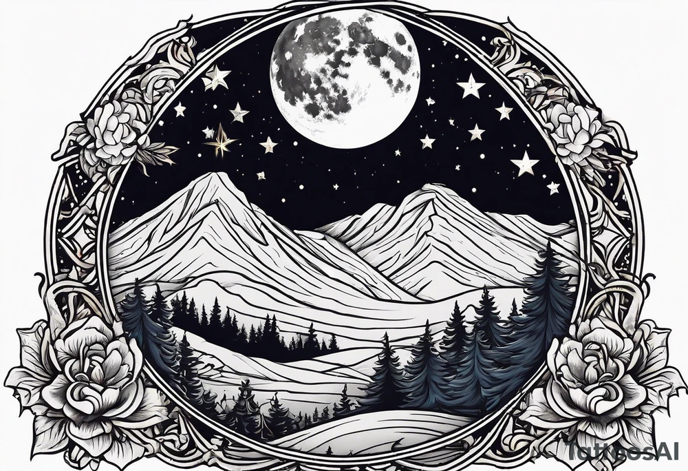 a full moon with a lasso around it and stars in the background tattoo idea