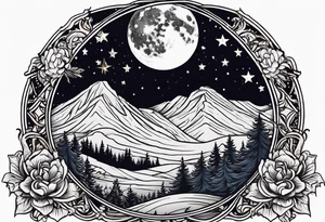 a full moon with a lasso around it and stars in the background tattoo idea