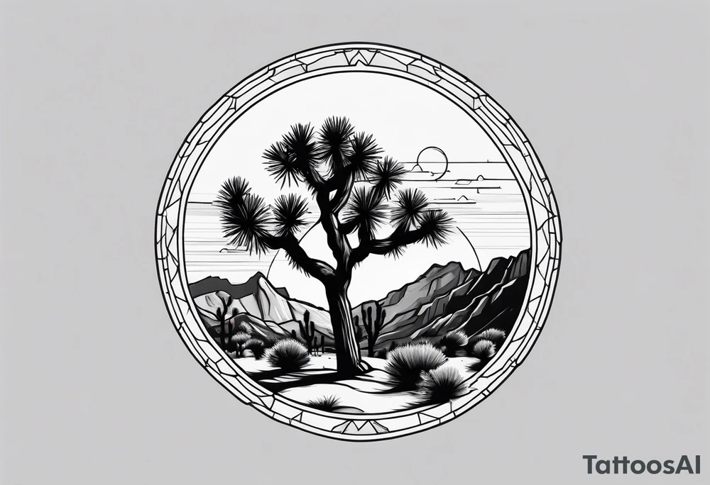 Joshua Tree with mountains and pine trees tattoo idea