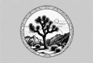 Joshua Tree with mountains and pine trees tattoo idea