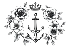detailed beautiful gothic boho flowers on vine with gorgeous crown and anchor tattoo idea