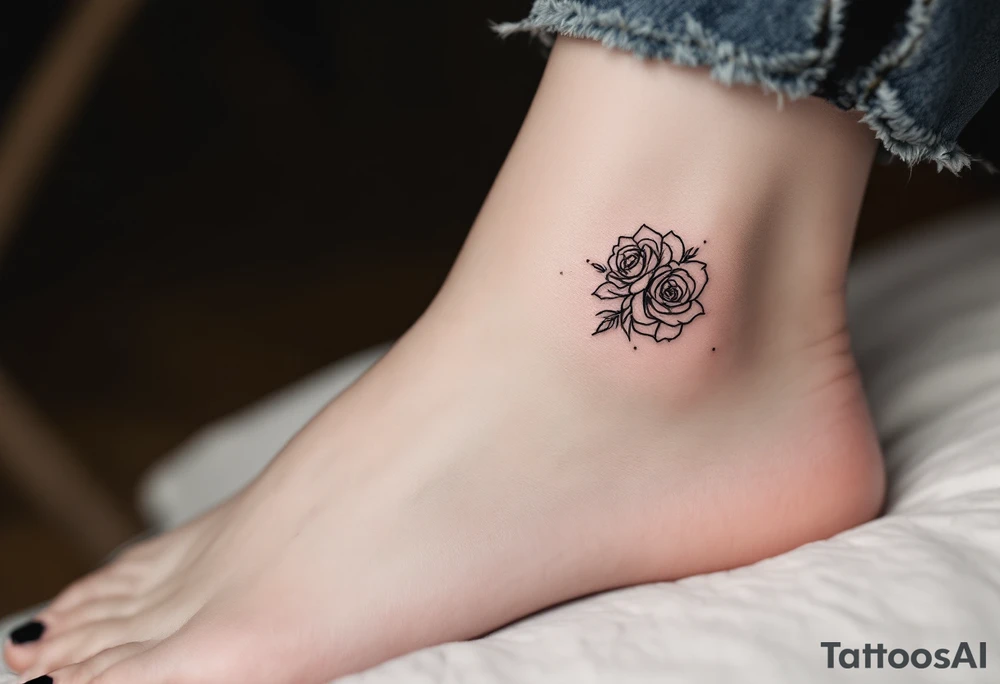 Dotted outline of cluster of roses, with no fill, resembling a hand-poked aesthetic, placed on the ankle. tattoo idea