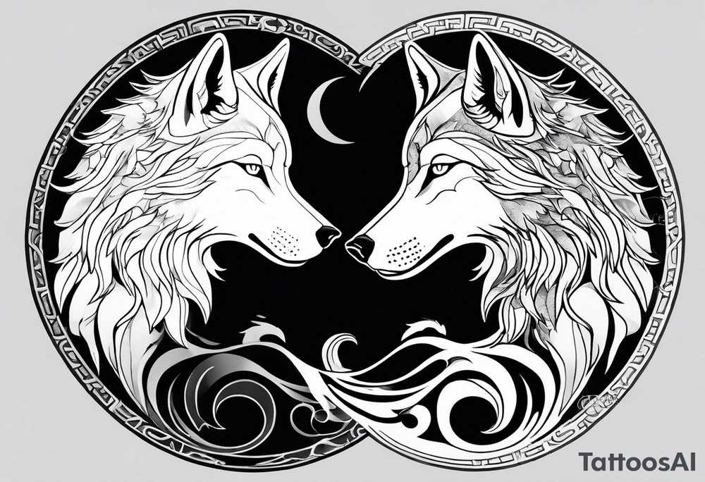 black wolf and white wolf in a ying yang style tattoo idea