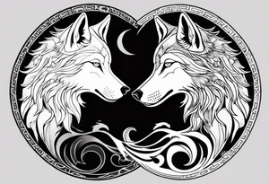 black wolf and white wolf in a ying yang style tattoo idea