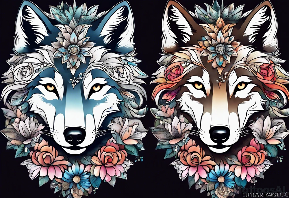 Wolf céleste, flower tattoo idea