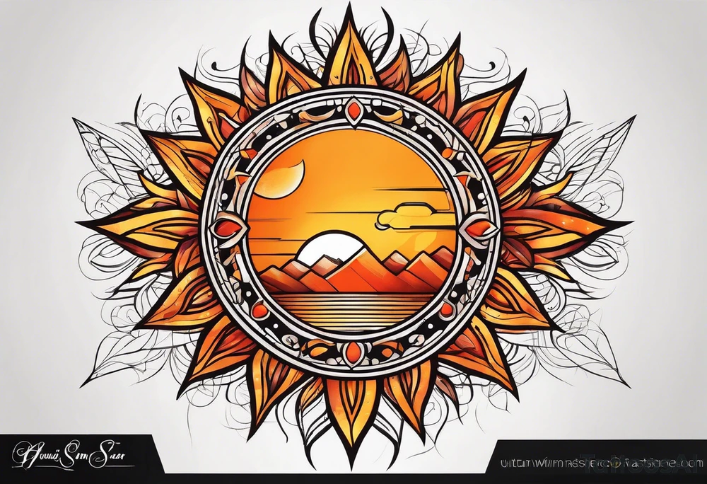 Orange sun with yellow and red highlights tattoo idea