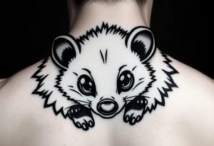 Cute cartoon opossum with anime style eyes tattoo idea