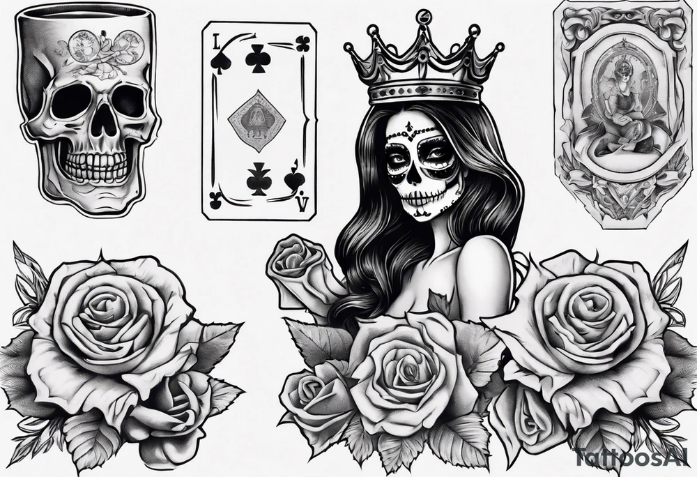 santa la muerta with money and crown
on the card tattoo idea