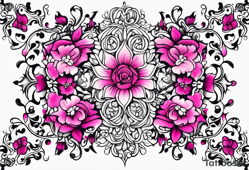 pink filigree. white background tattoo idea