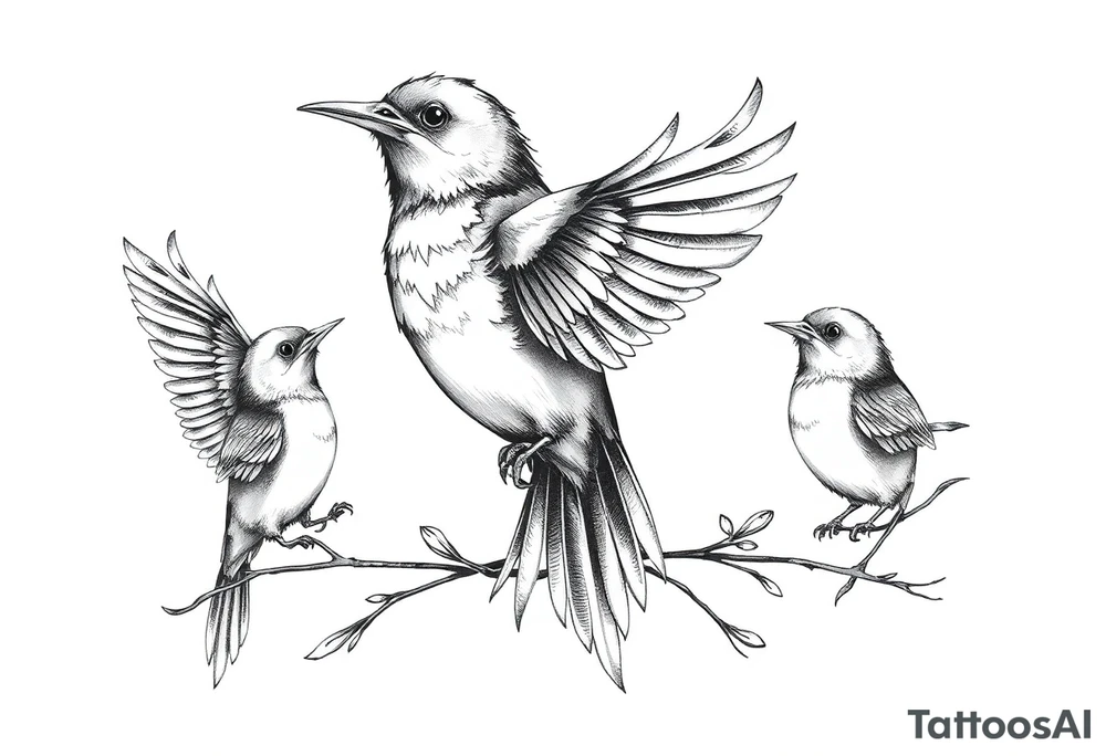 Mom bird and three birds tattoo idea