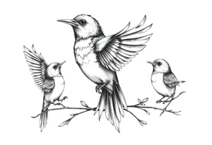 Mom bird and three birds tattoo idea
