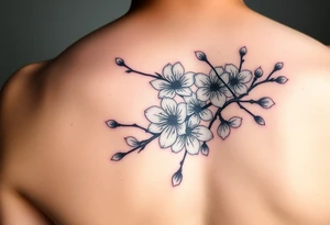 delicate cherry blossoms swirling in spring breeze with petals tattoo idea