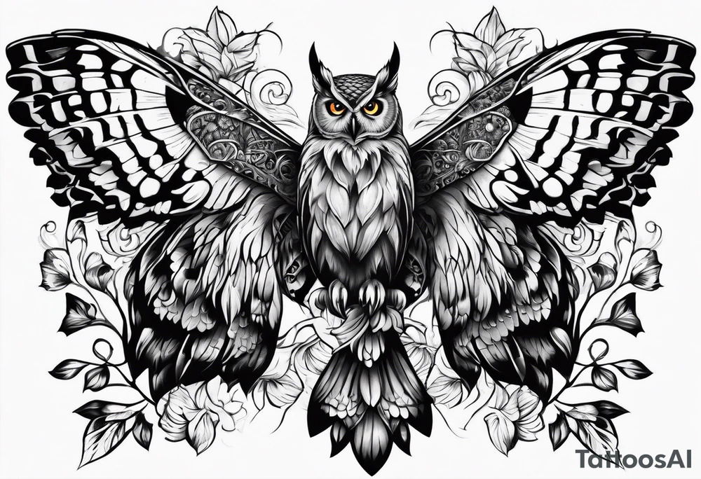 Owl and butterfly tattoo idea
