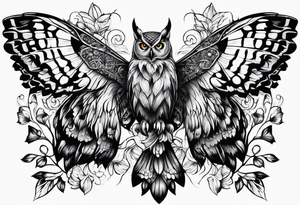 Owl and butterfly tattoo idea
