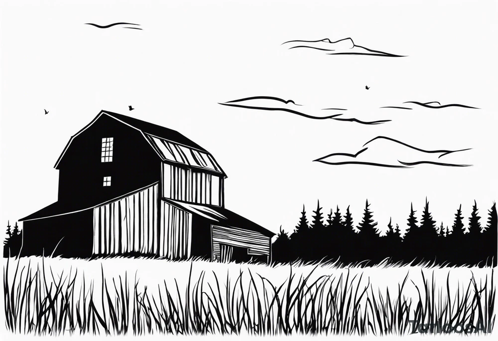 Rustic Barn Silhouette tattoo idea