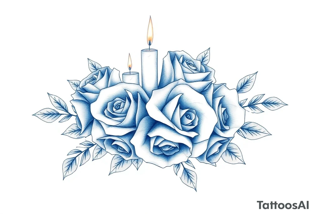 Passed love one, roses, candles, blue tattoo idea
