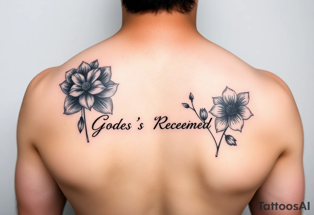 May birth flower and December birth flower with the words

Gods
Redeemed
Obedient
Salty
Sisters tattoo idea