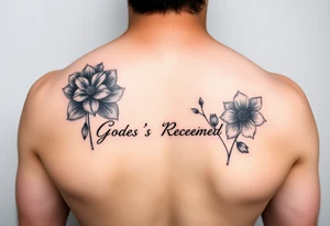 May birth flower and December birth flower with the words

Gods
Redeemed
Obedient
Salty
Sisters tattoo idea
