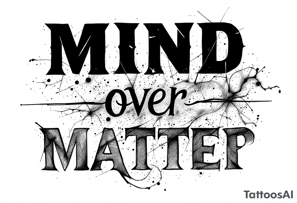 "Mind Over Matter" in modern mixed typography, solid black for "Mind," and lighter grey for "Matter," with a line dividing the two. tattoo idea