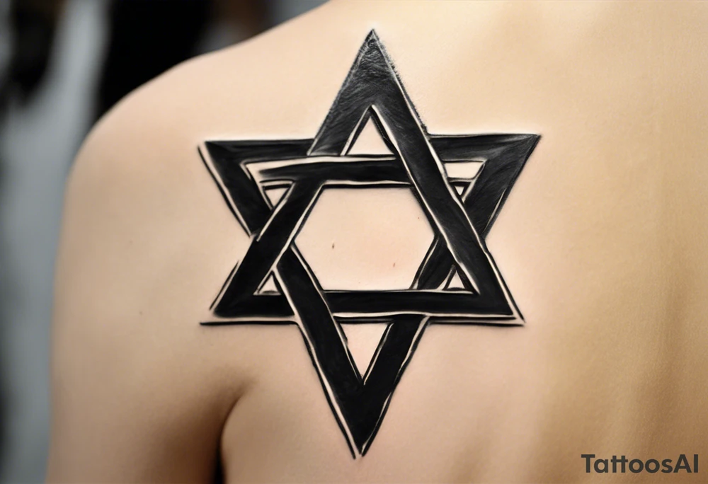 Integrate a Star of David into a shoulder blade piece with כאב הוא כוח. להשתמש בו כדי לעזור לרפא את העולם added tattoo idea