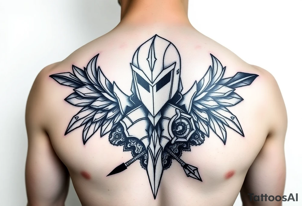 chest japan theme knight with arrow tattoo idea