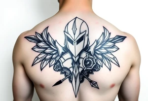 chest japan theme knight with arrow tattoo idea