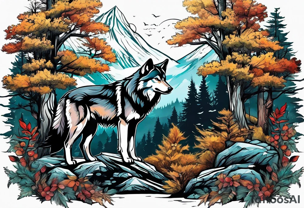 Forest in wolf tattoo idea