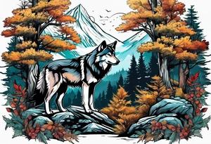 Forest in wolf tattoo idea