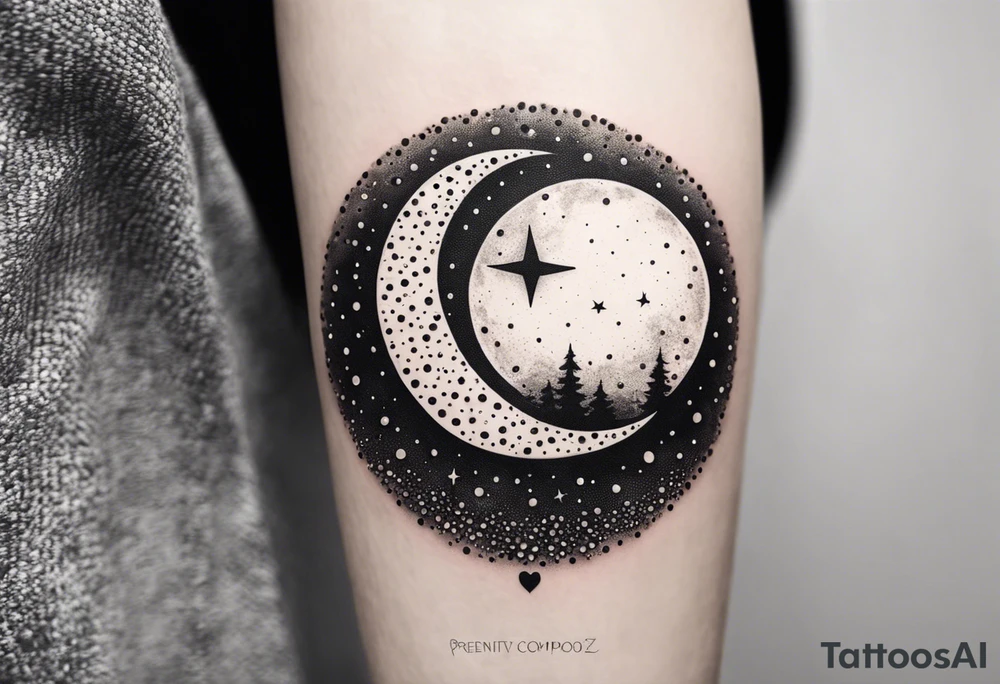 Crescent moon with a love heart inside tattoo idea