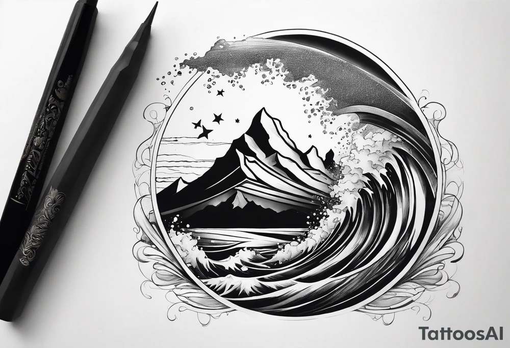 waves crashing on a mountain. 3 stars i the sky tattoo idea