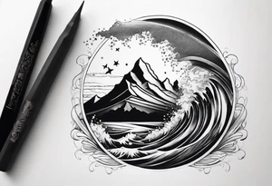 waves crashing on a mountain. 3 stars i the sky tattoo idea