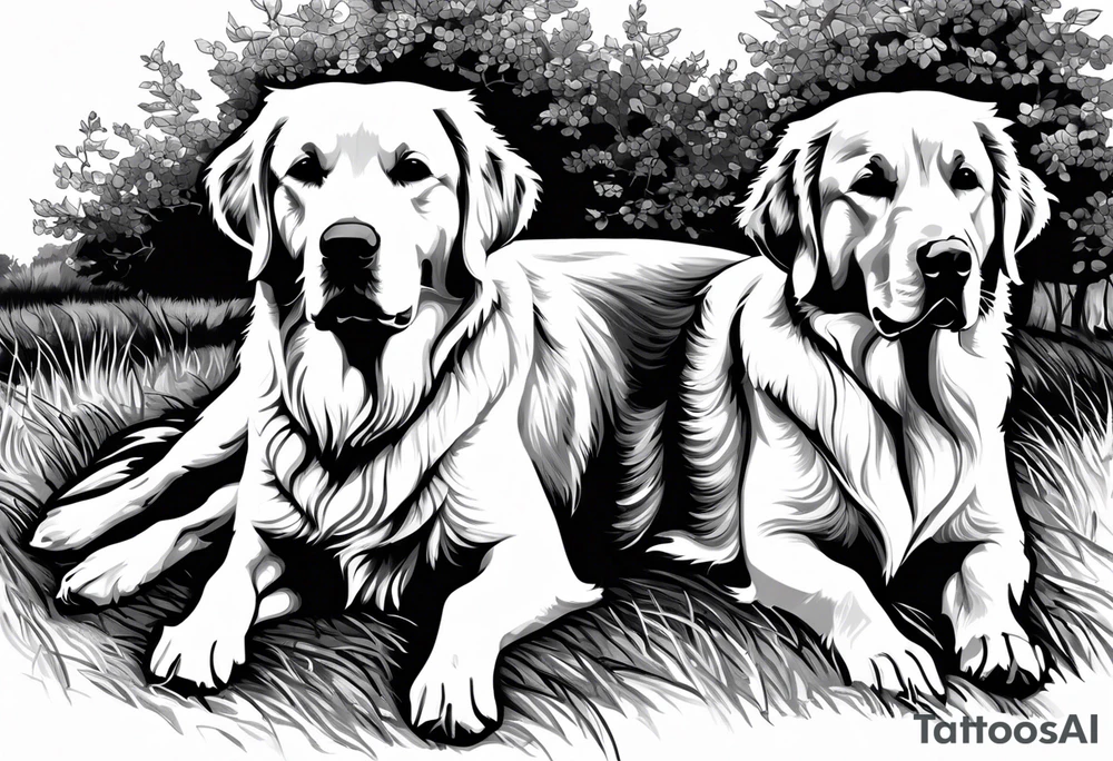 I want two dogs next to each other. One is a golden retriever and the other is a yellow lab. tattoo idea