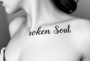 Broken Soul, wrote in fancy thin lined cursive writing, to be placed on the side of breast tattoo idea