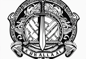 Valhalla shield sword stairs fire tattoo idea