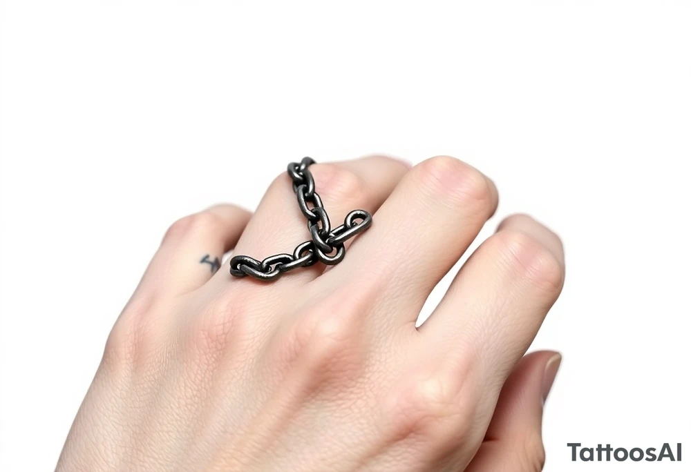 gothic chains intertwined on index finger and thumb connecting together from fingers tattoo idea