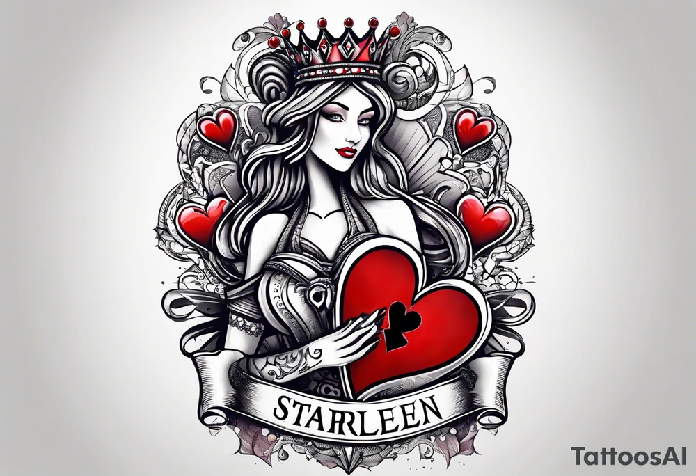 queen of hearts card  -on forearm - with text saying "queen starleen" tattoo idea