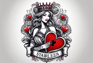 queen of hearts card  -on forearm - with text saying "queen starleen" tattoo idea