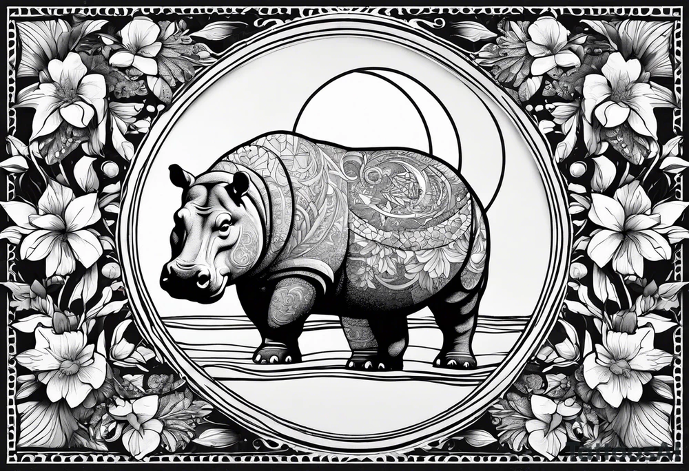 Hippo, flowers, moon, interstella,
fine lines, tribal, geometric tattoo idea Hippo, flowers, moon, interstella,
fine lines, tribal, geometric tattoo idea
