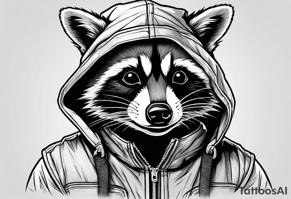 raccoon wearing a Superman hoodie tattoo idea
