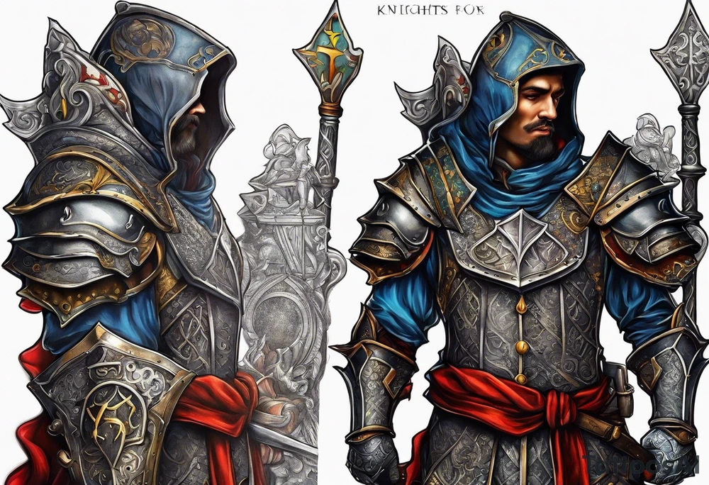 a beggar half suited in knights armor tattoo idea