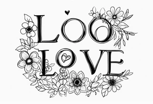 cursive lowercase word love making the o in love a dog paw print and entwine a 3 wild flowers in the word love tattoo idea