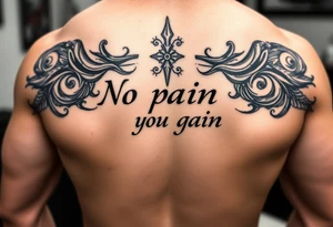 Create a tatto symbolising bjj with the quote no pain no gain tattoo idea