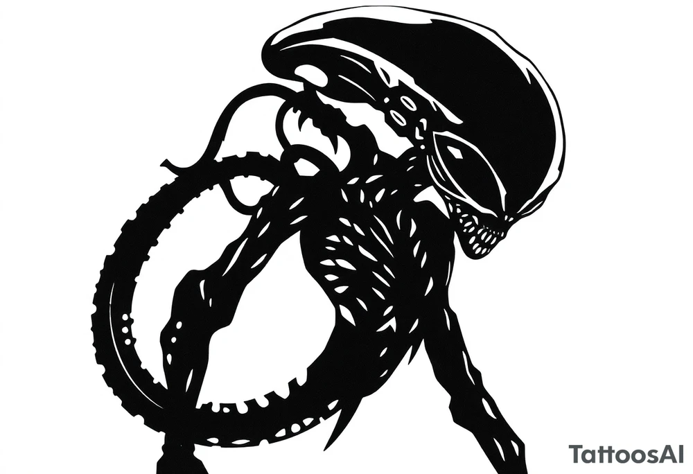 A realistic silhouette stencil style drawing of an alien tattoo idea