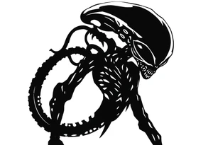 A realistic silhouette stencil style drawing of an alien tattoo idea