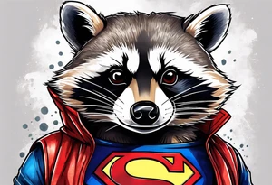 raccoon wearing a Superman hoodie tattoo idea