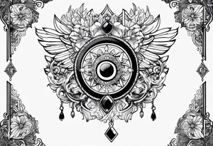 chest piece tattoo with jewelry tattoo idea
