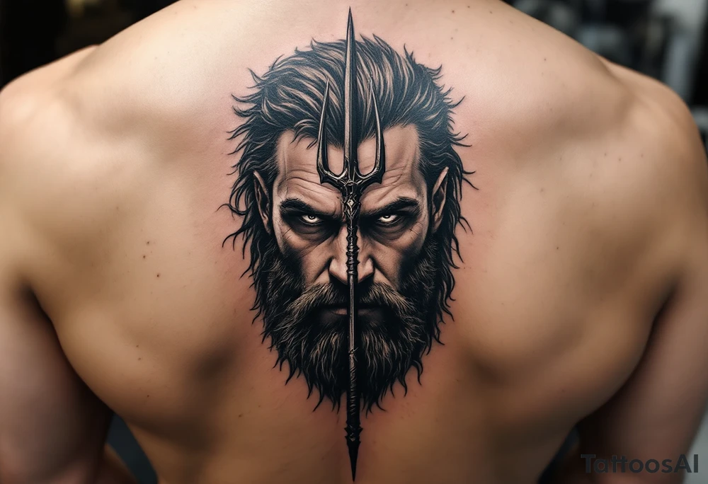 close-up man behind a trident tattoo idea